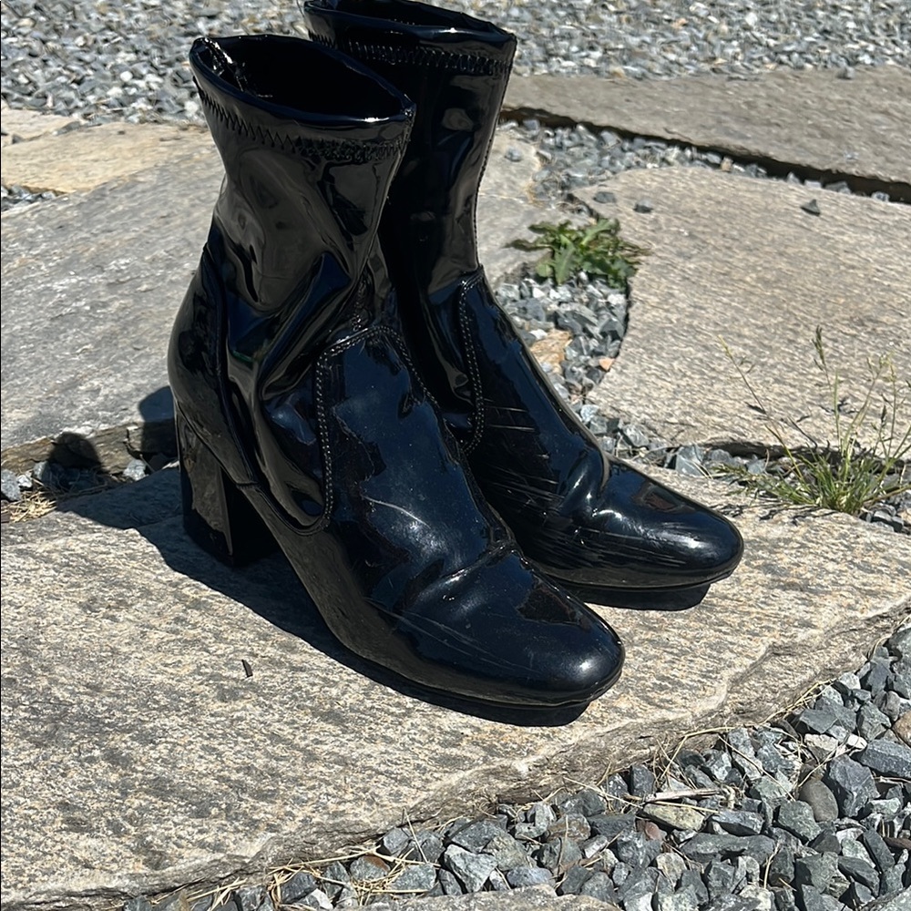 Forever 21 Black Heeled Boots with Polished Finish
